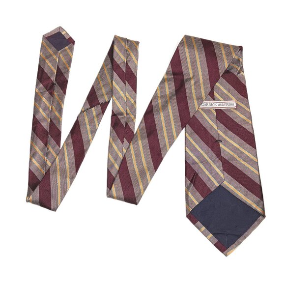 Garrick Anderson Silk Repp Tie Men’s 58” Burgundy Gold Stripe Preppy Wide New - Picture 3 of 4
